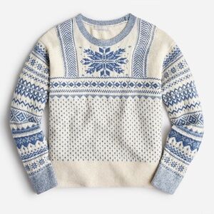 NWT J Crew Blue and Cream Fairisle Snowflake Sweater